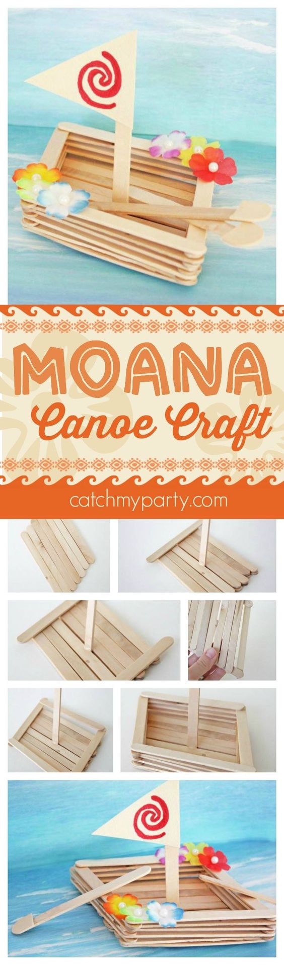 Moana Canoe Craft Made From Popsicle Sticks. 