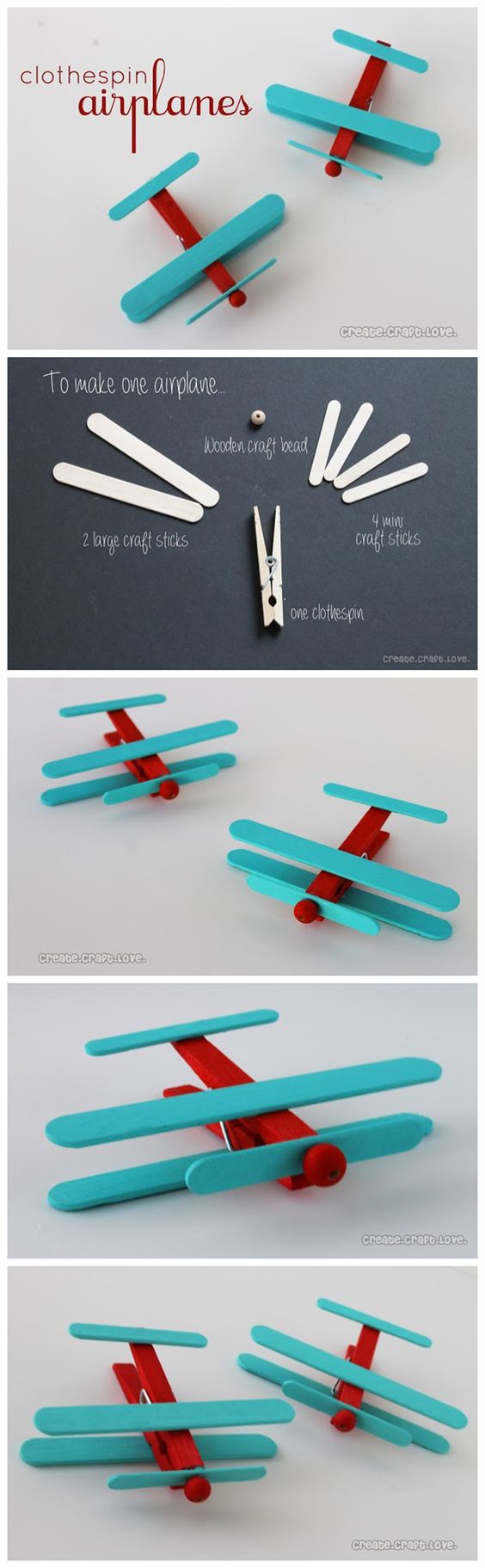 Airplane Crafts Made Out Of Clothespins And Popsicle Sticks. 