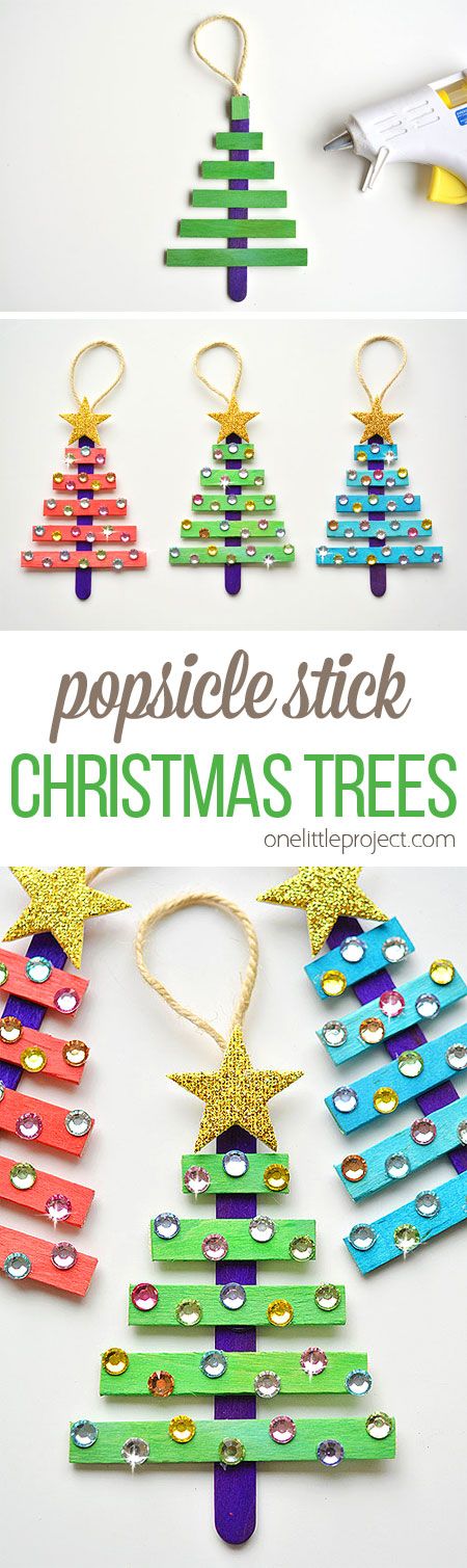 Glittering Popsicle Stick Christmas Trees. 