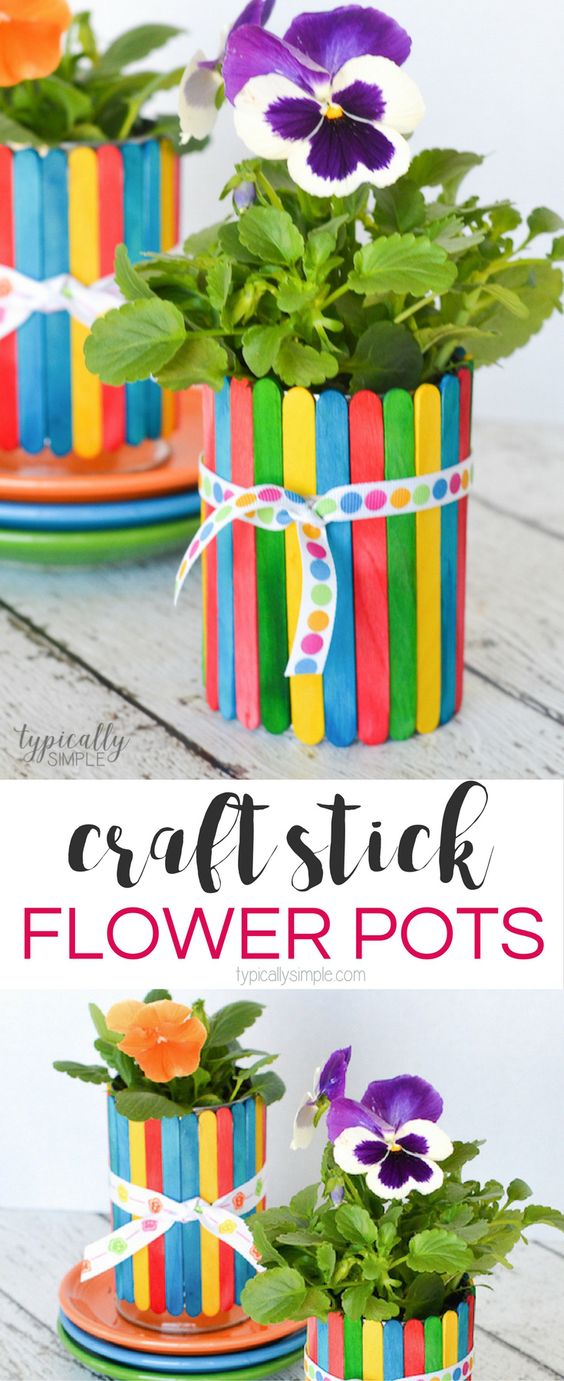 Craft Stick Flower Pots. 