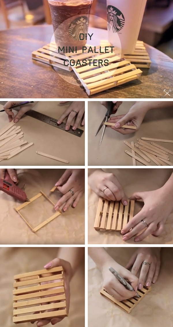 DIY Mini Pallet Coaster Made From Popsicle Sticks. 