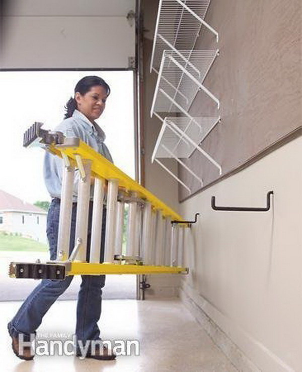 Large Hooks Wall Storage for Ladders. 