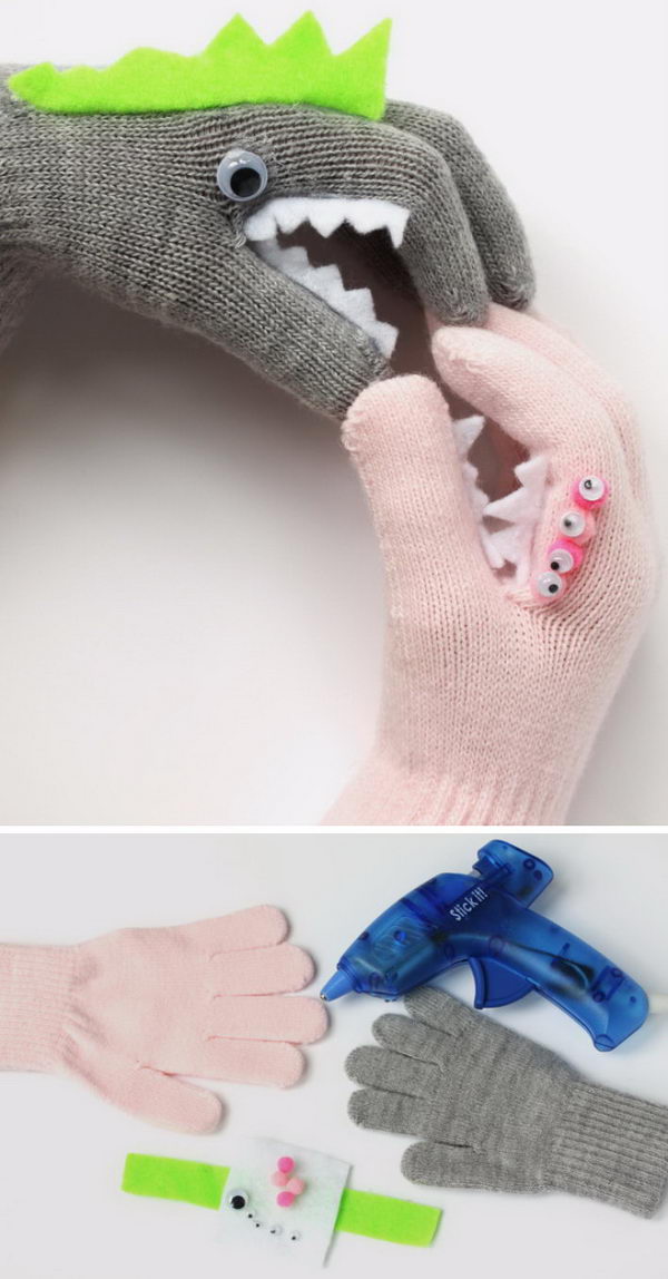 DIY Monster Puppet Gloves. 