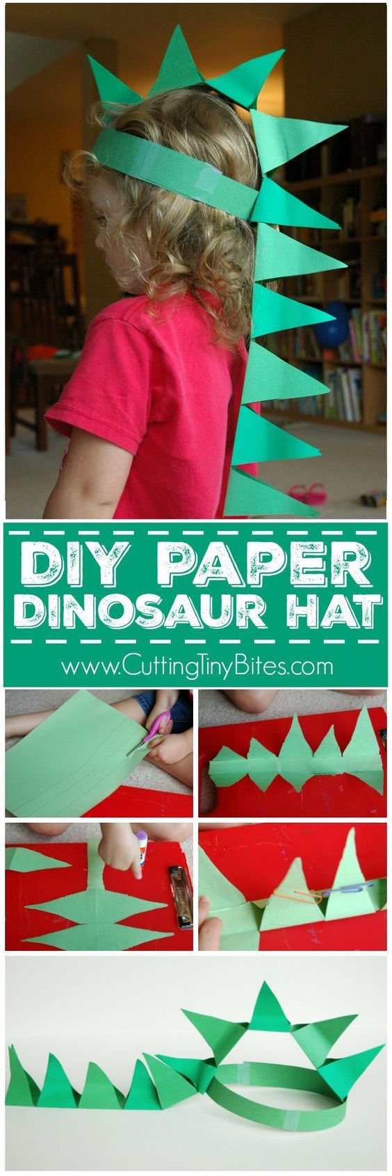 DIY Paper Dinosaur Hat Costume. 