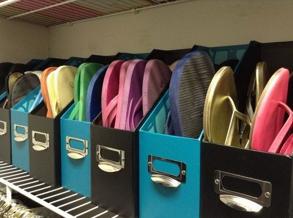 Use Magazine Holders as Storage for Your Flip Flops. 