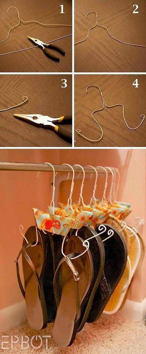 DIY Flip Flops Hangers from Wire Coat Hangers. 